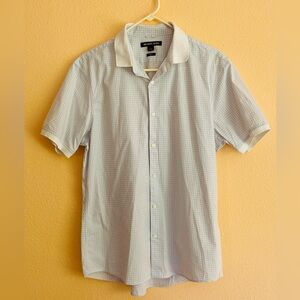 Men’s Michael Kors Checked Dress Shirt, Short Sleeve, Size Large, Slim Fit